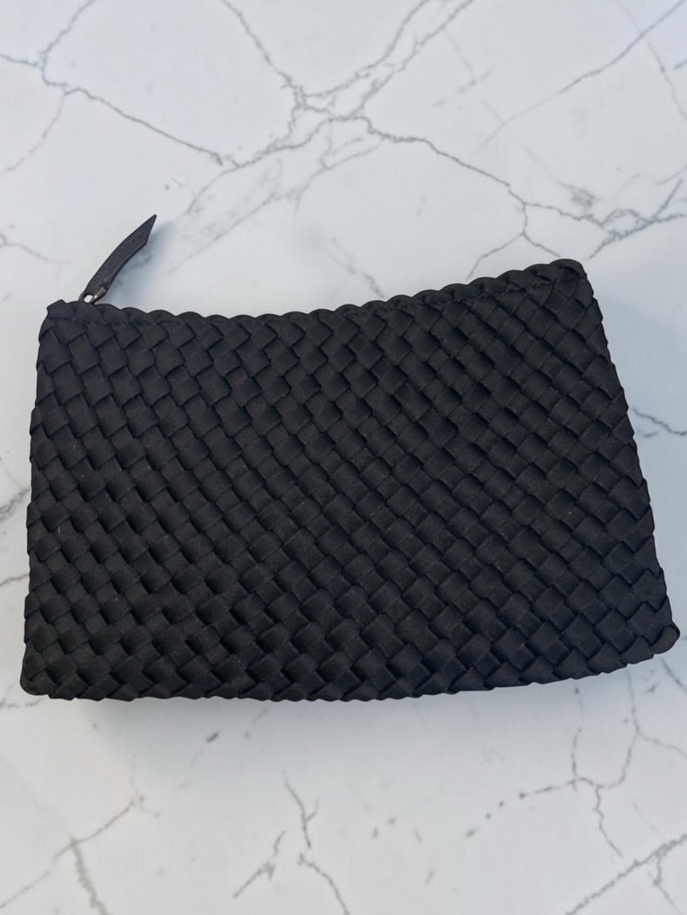 Naghedi Black Woven Neoprene Cosmetic Pouch Clutch NWOT
